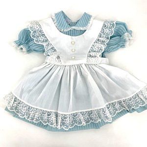 VTG Blue Mini World Lace Ruffles Dress w Apron Sz 2T As Is